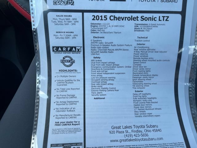 Used 2015 Chevrolet Sonic LTZ FWD image 27