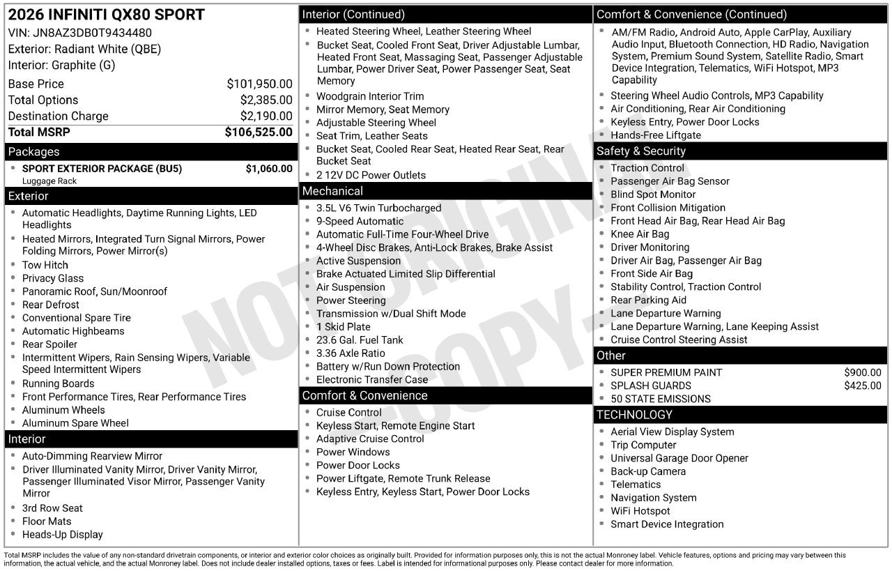Certified 2026 INFINITI QX80 4WD w/ Sport Exterior Package image 34