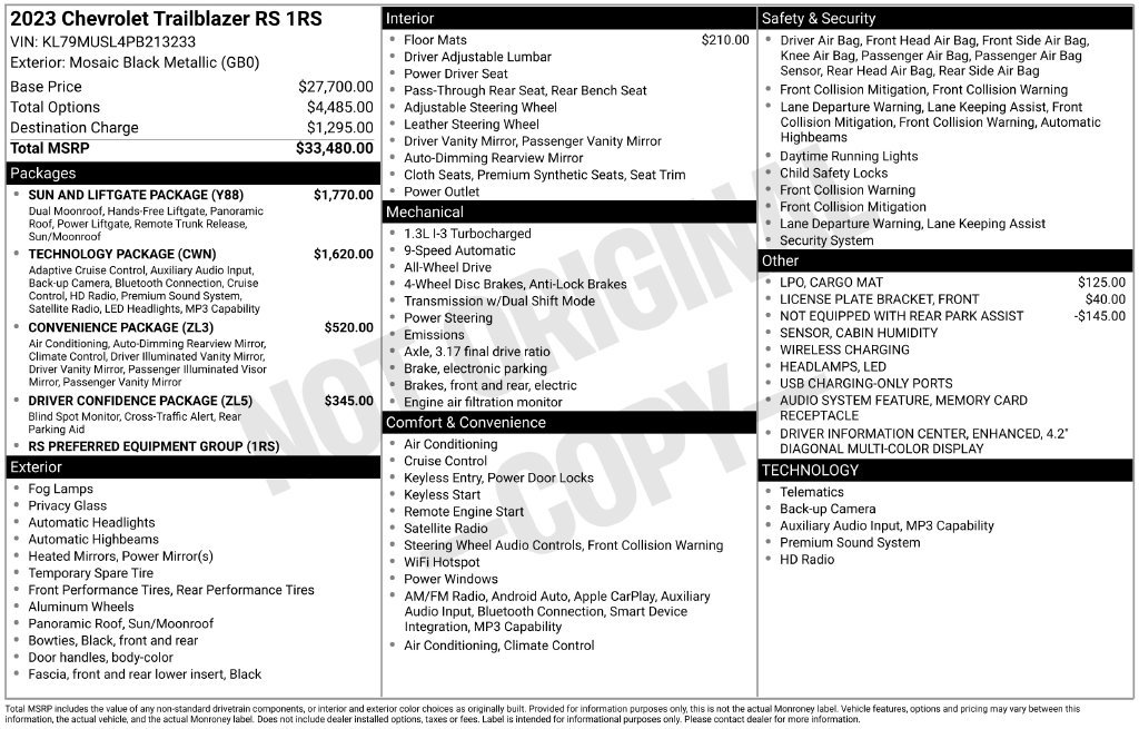Used 2023 Chevrolet TrailBlazer RS w/ Sun and Liftgate Package AWD/4WD image 35