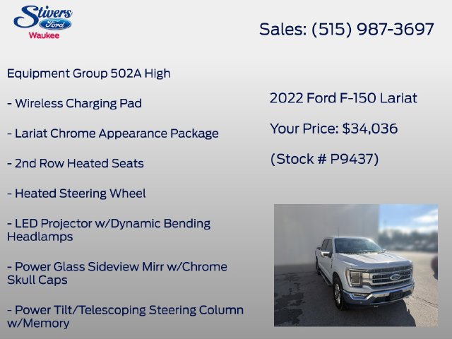 Used 2022 Ford F150 Lariat w/ Equipment Group 502A High AWD/4WD image 16