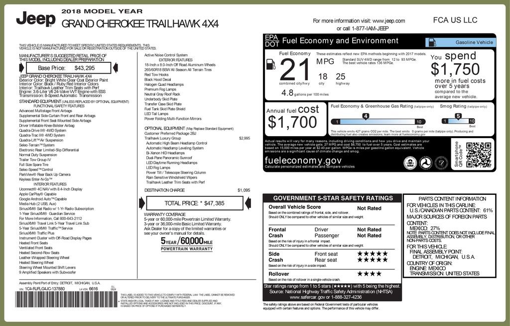 Used 2018 Jeep Grand Cherokee Trailhawk w/ Trailhawk Luxury Group image 41