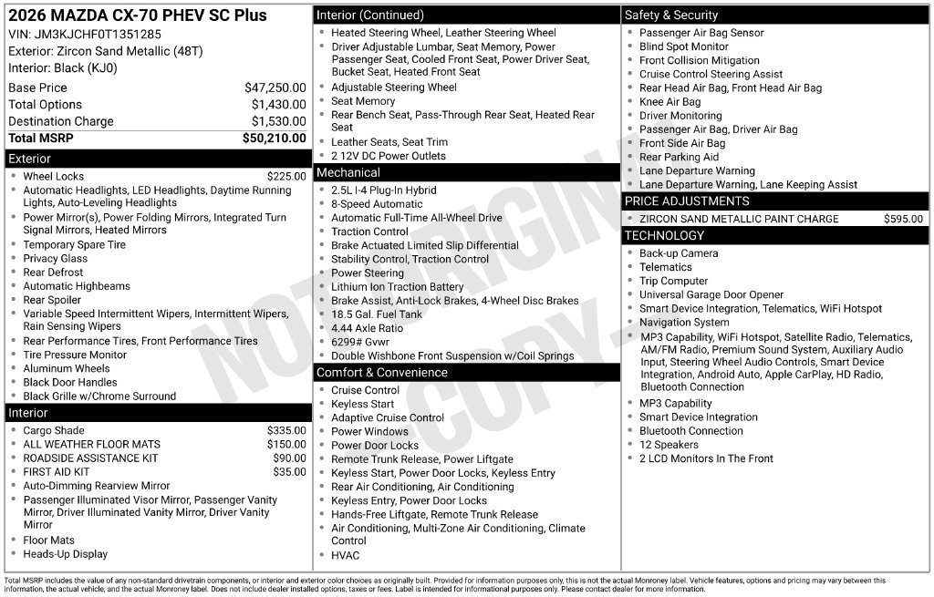 New 2026 MAZDA CX-70 SC AWD/4WD image 27