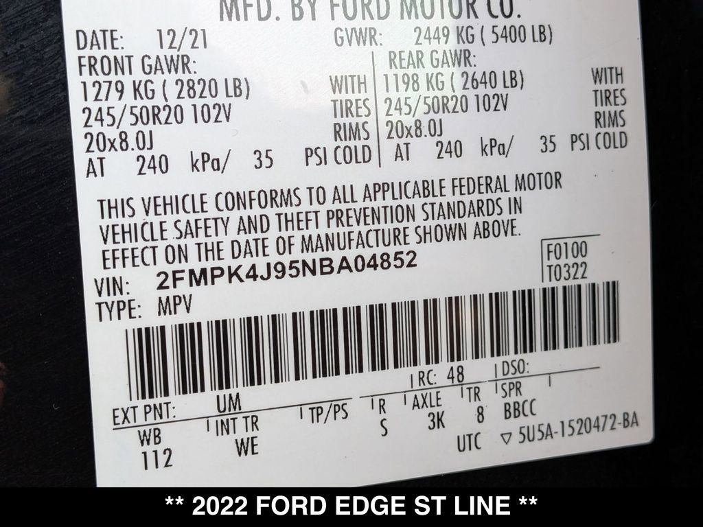 Used 2022 Ford Edge ST-Line w/ Class II Trailer Tow Package AWD/4WD image 29