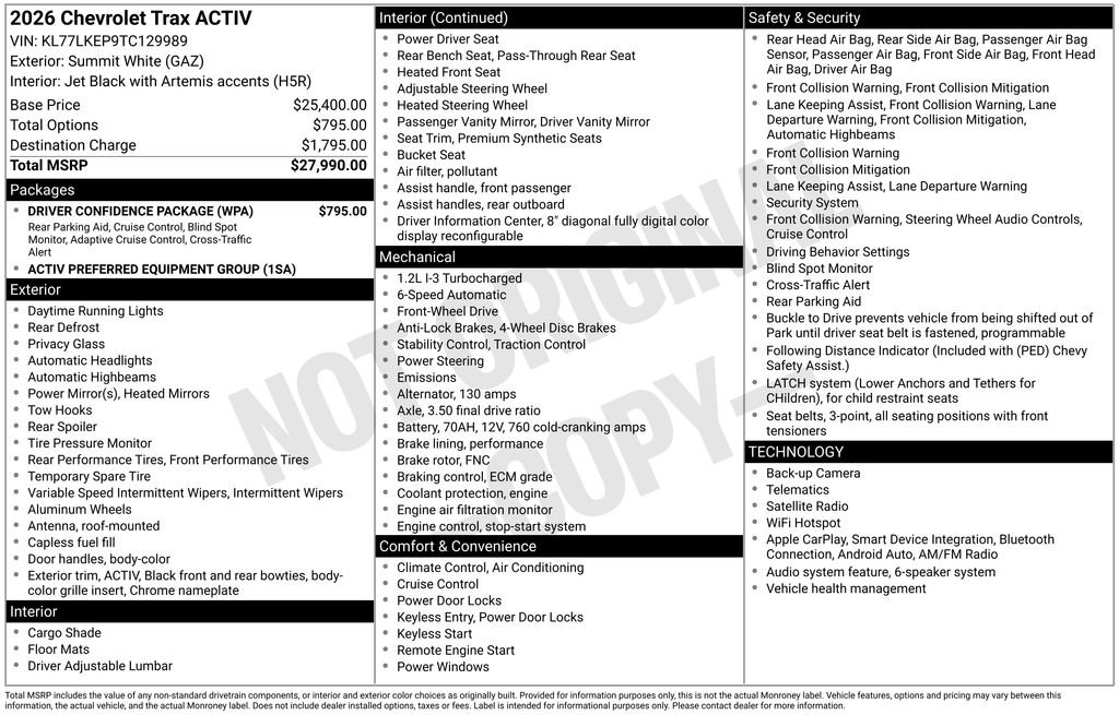 New 2026 Chevrolet Trax ACTIV w/ Driver Confidence Package FWD image 30