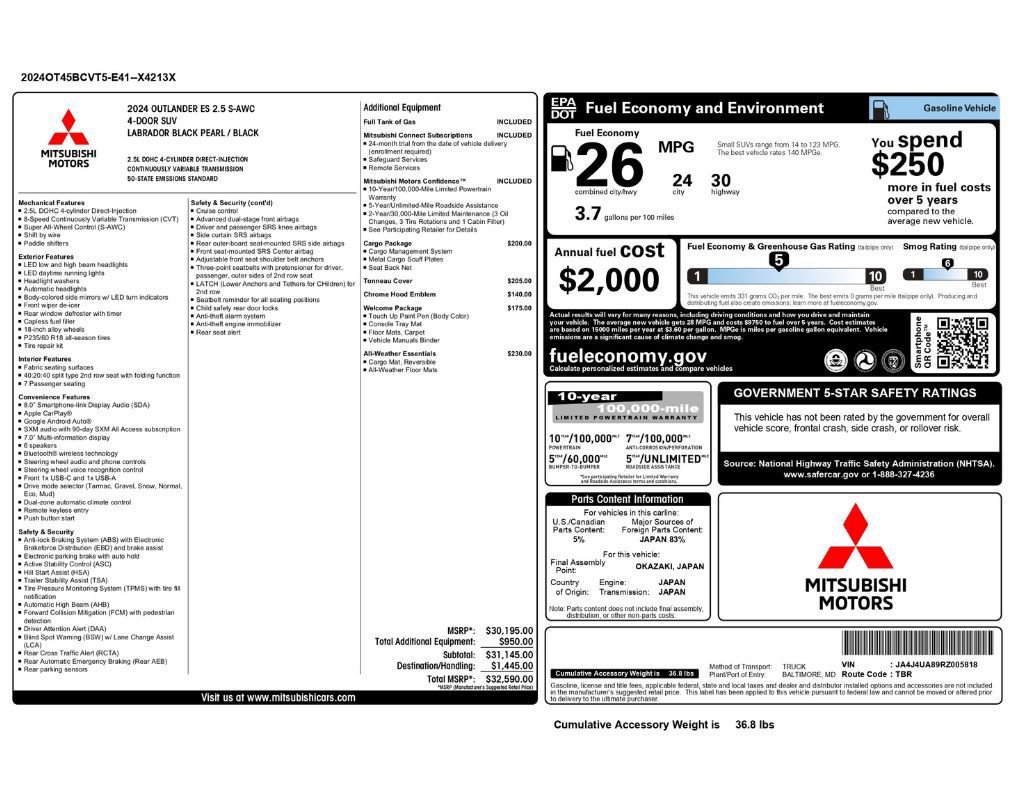 Used 2024 Mitsubishi Outlander ES AWD/4WD image 2