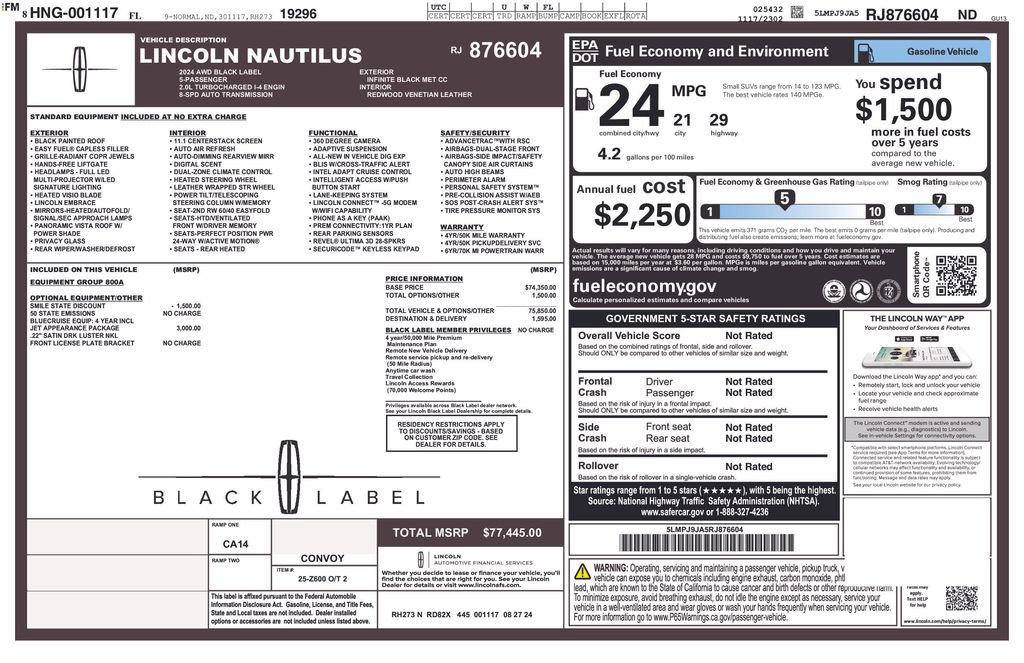 New 2024 Lincoln Nautilus Black Label w/ Jet Appearance Package (87T) image 28