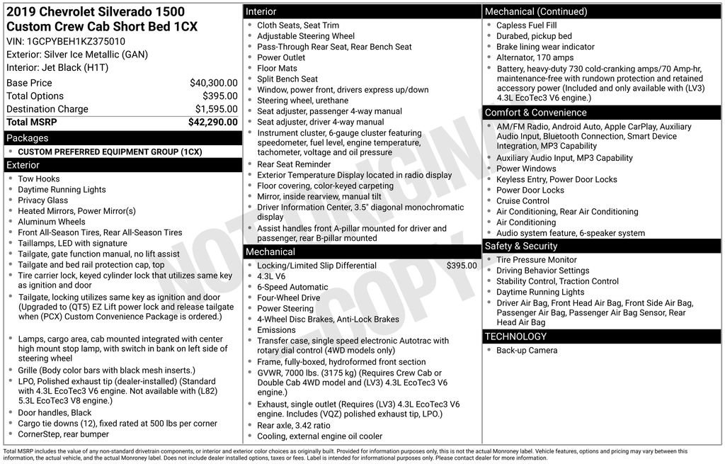 Used 2019 Chevrolet Silverado 1500 Custom image 37