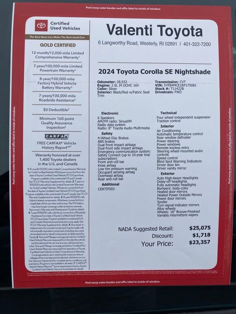 Certified 2024 Toyota Corolla Sedan w/ SE Convenience Package image 41