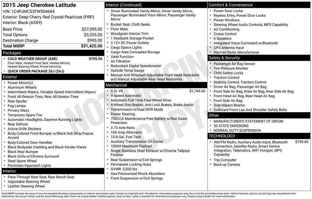 Used 2015 Jeep Cherokee Latitude w/ Cold Weather Group AWD/4WD image 4