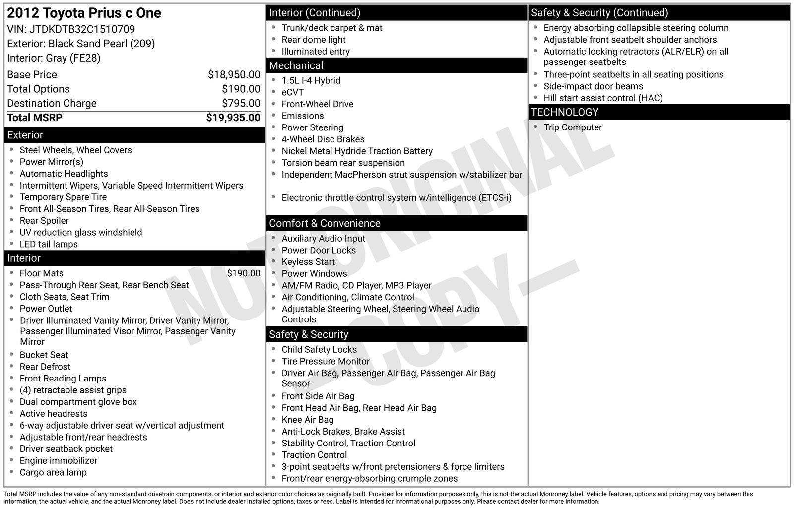Used 2012 Toyota Prius C One image 3