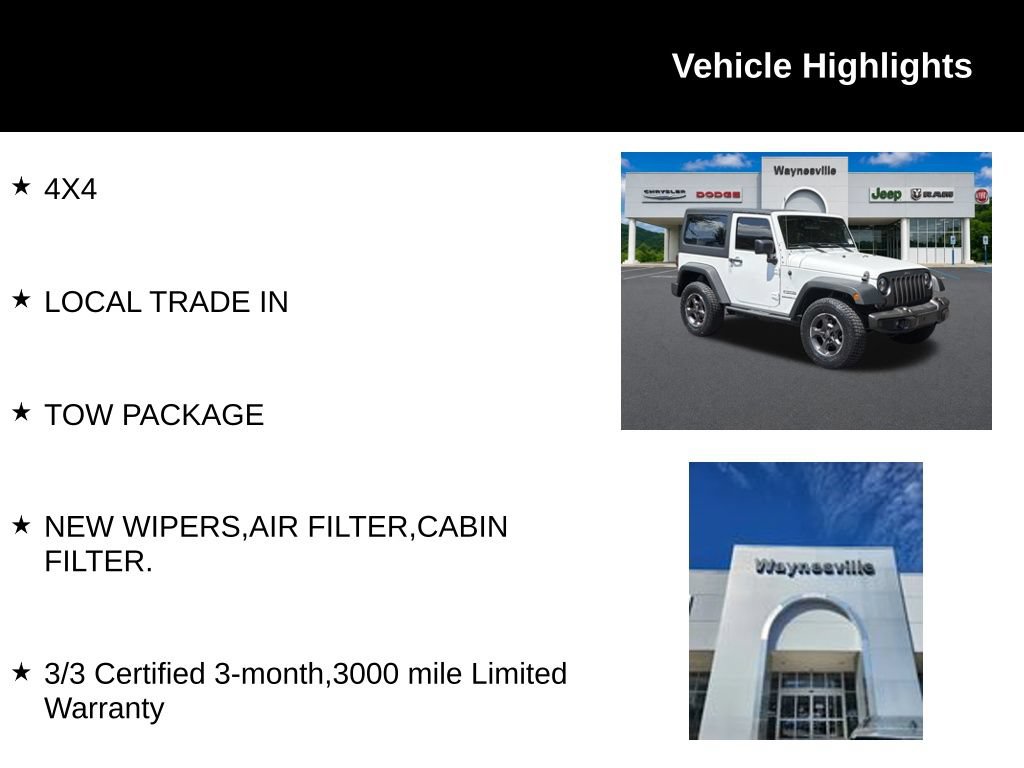 Used 2017 Jeep Wrangler Sport w/ Trailer Tow Group AWD/4WD image 2