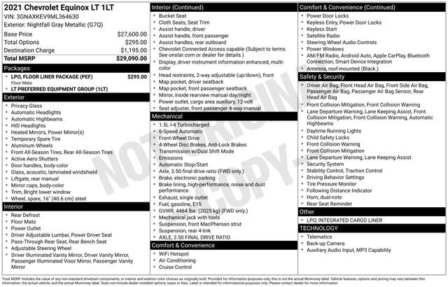 Used 2021 Chevrolet Equinox LT w/ LPO, Floor Liner Package FWD image 3