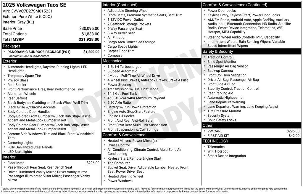 Used 2025 Volkswagen Taos SE w/ Panoramic Sunroof Package image 7