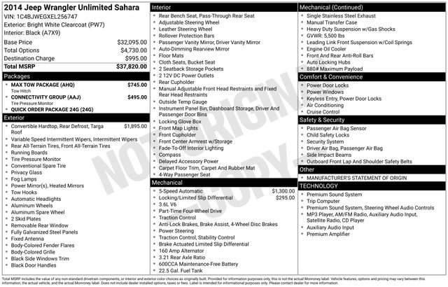 Used 2014 Jeep Wrangler Unlimited Sahara w/ Max Tow Package AWD/4WD image 16