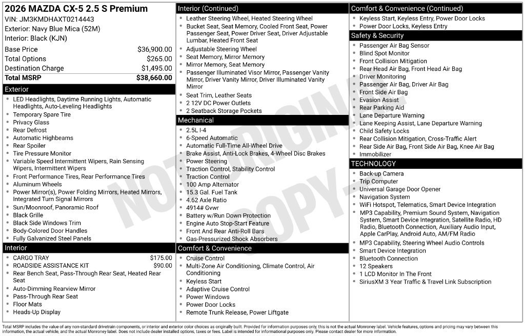 New 2026 MAZDA CX-5 2.5 S w/ Premium Package AWD/4WD image 35