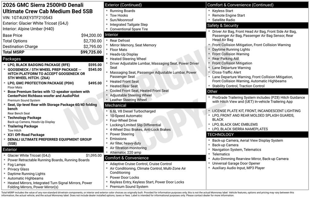 New 2026 GMC Sierra 2500 Denali Ultimate w/ LPO, Black Badging Package image 2