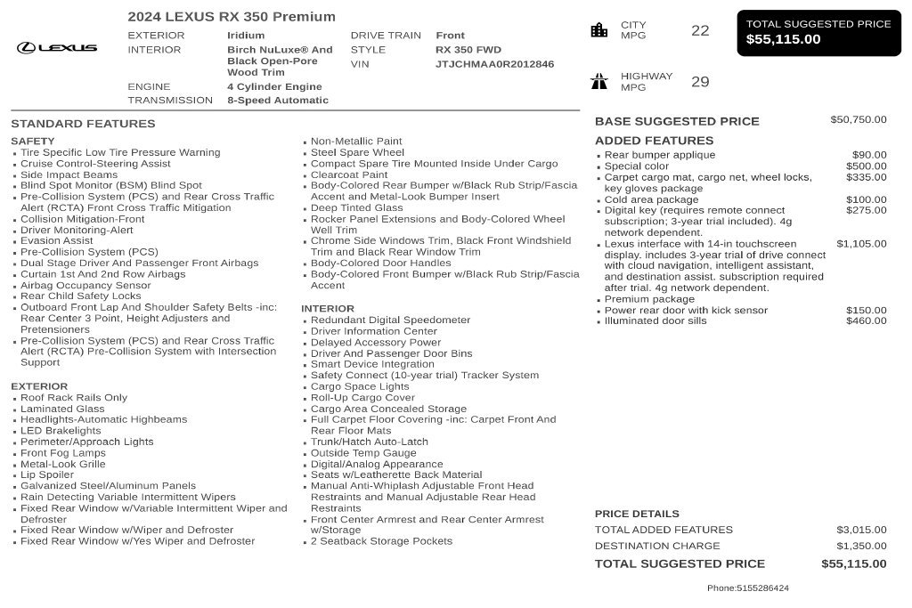 Used 2024 Lexus RX 350 Premium w/ Accessory Package (Z1) FWD image 3