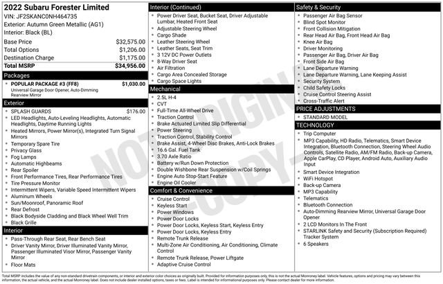 Used 2022 Subaru Forester Limited w/ Popular Package #3 AWD/4WD image 15