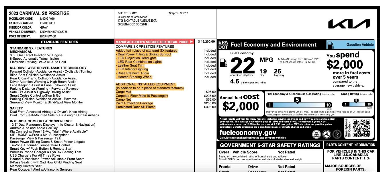 Used 2023 Kia Carnival SX Prestige w/ Paint Protection Package image 2