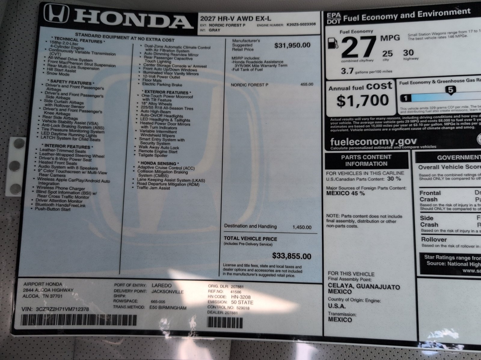New 2027 Honda HR-V EX-L image 16