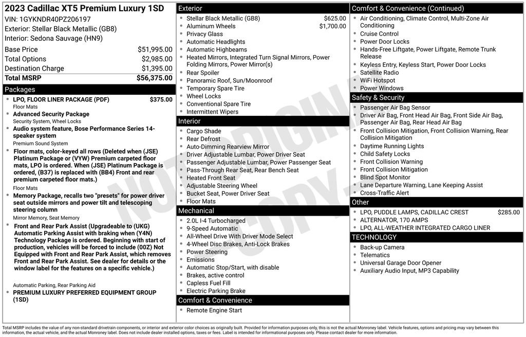 Certified 2023 Cadillac XT5 Premium Luxury w/ LPO, Floor Liner Package image 17