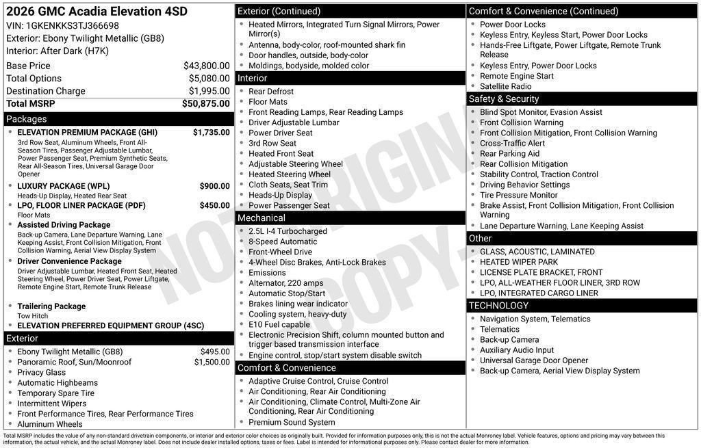 New 2026 GMC Acadia Elevation w/ Elevation Premium Package FWD image 64