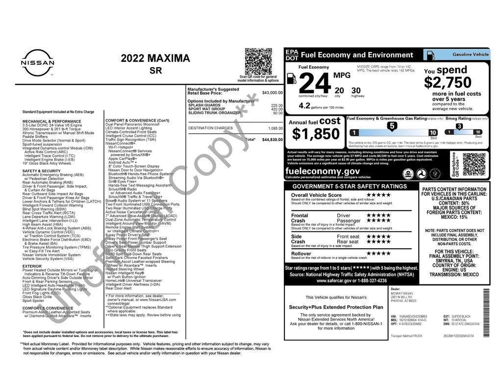Used 2022 Nissan Maxima SR w/ Sport Mat Group FWD image 12