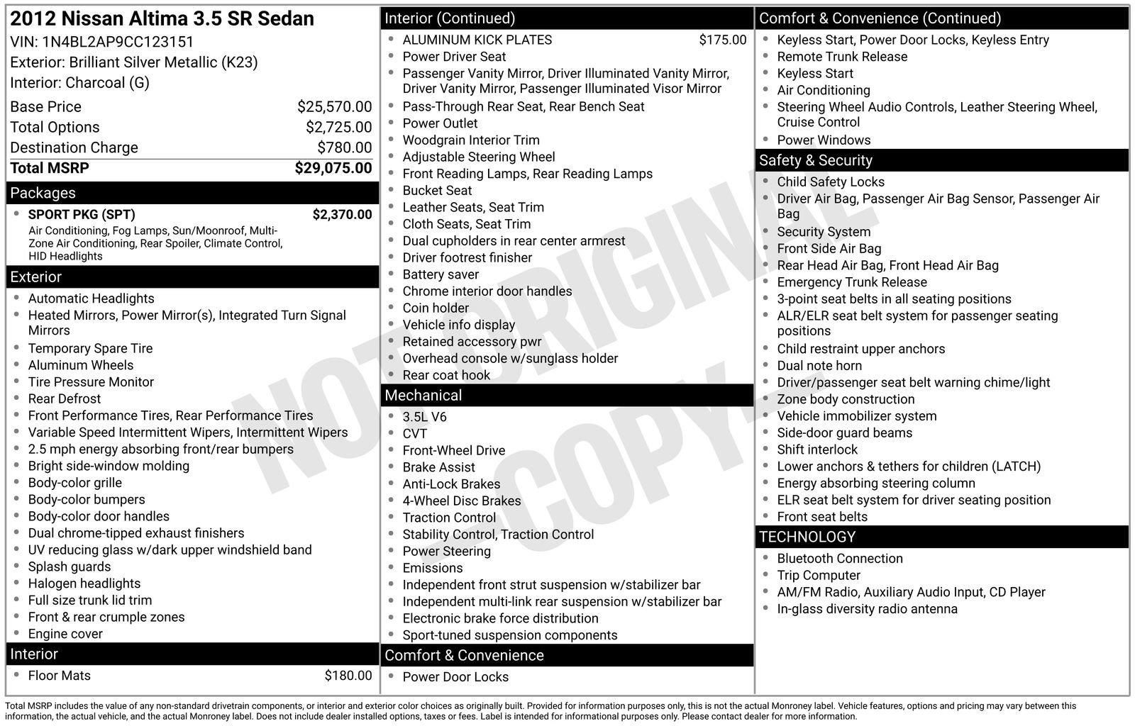 Used 2012 Nissan Altima 3.5 SR w/ Sport Pkg FWD image 16