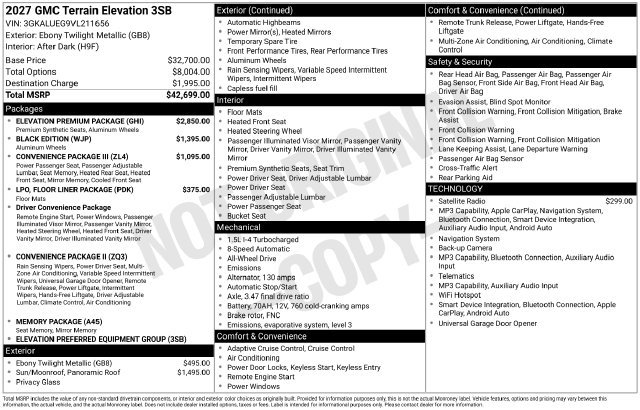 New 2027 GMC Terrain Elevation w/ Elevation Premium Package AWD/4WD image 3