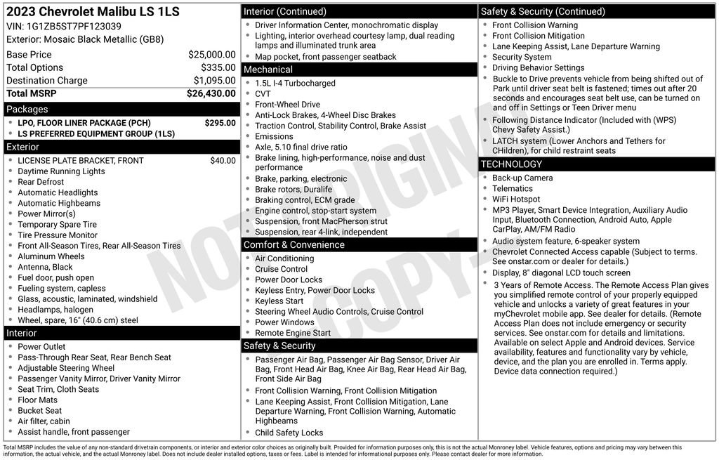 Used 2023 Chevrolet Malibu LS w/ LPO, Floor Liner Package FWD image 6