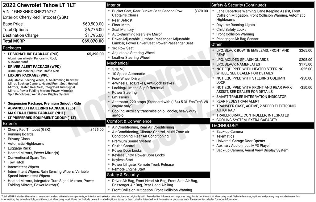 Certified 2022 Chevrolet Tahoe LT w/ LT Signature Package AWD/4WD image 55