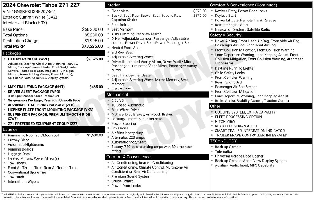 Used 2024 Chevrolet Tahoe Z71 w/ Luxury Package AWD/4WD image 4