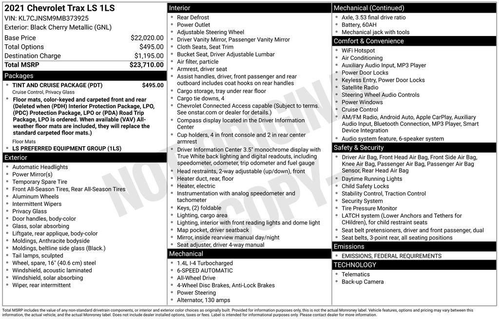 Used 2021 Chevrolet Trax LS w/ Tint and Cruise Package image 2