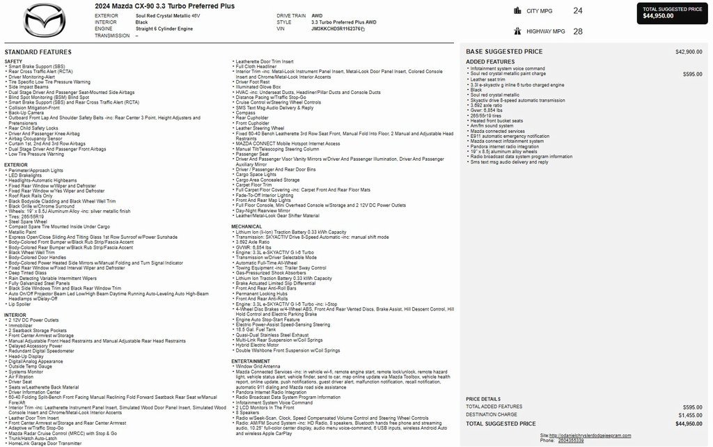 Used 2024 MAZDA CX-90 3.3 Turbo w/ Preferred Plus image 1