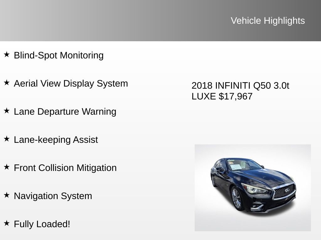 Used 2018 INFINITI Q50 Luxe w/ Sensory Package (Luxe) image 8