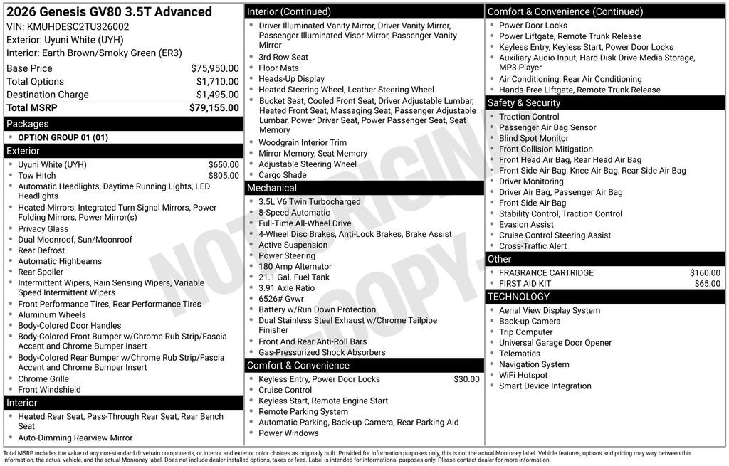 New 2026 Genesis GV80 3.5T Advanced image 9