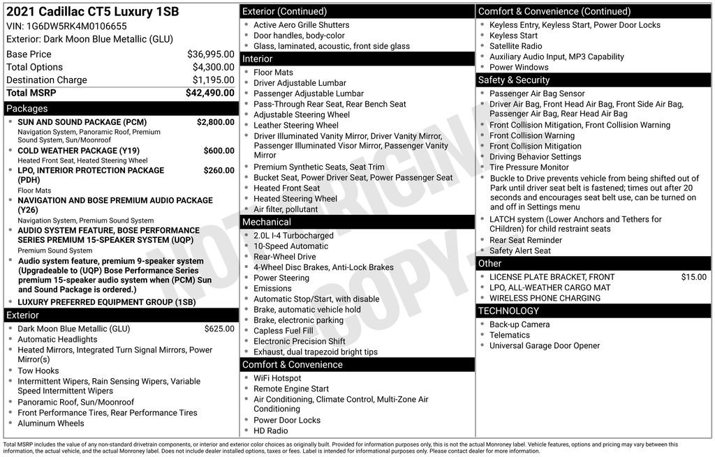 Used 2021 Cadillac CT5 Luxury w/ Sun And Sound Package RWD image 36