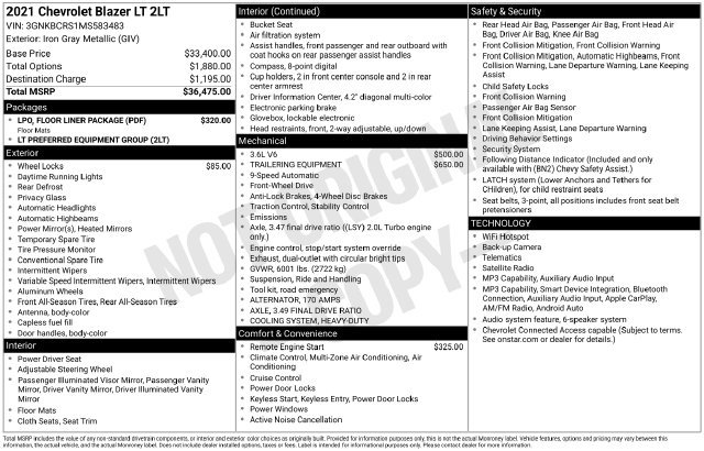 Used 2021 Chevrolet Blazer LT w/ LPO, Floor Liner Package FWD image 33