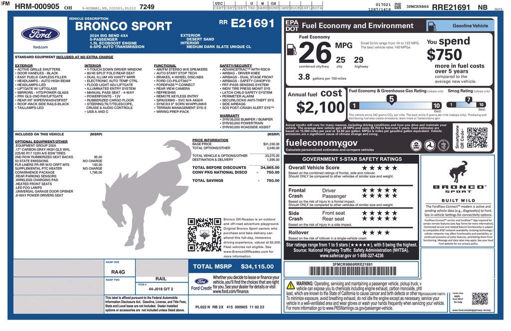 Used 2024 Ford Bronco Sport Big Bend w/ Convenience Package AWD/4WD image 5
