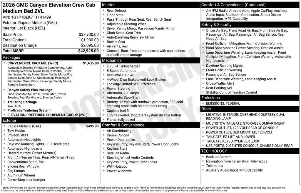 New 2026 GMC Canyon Elevation w/ Convenience Package image 4