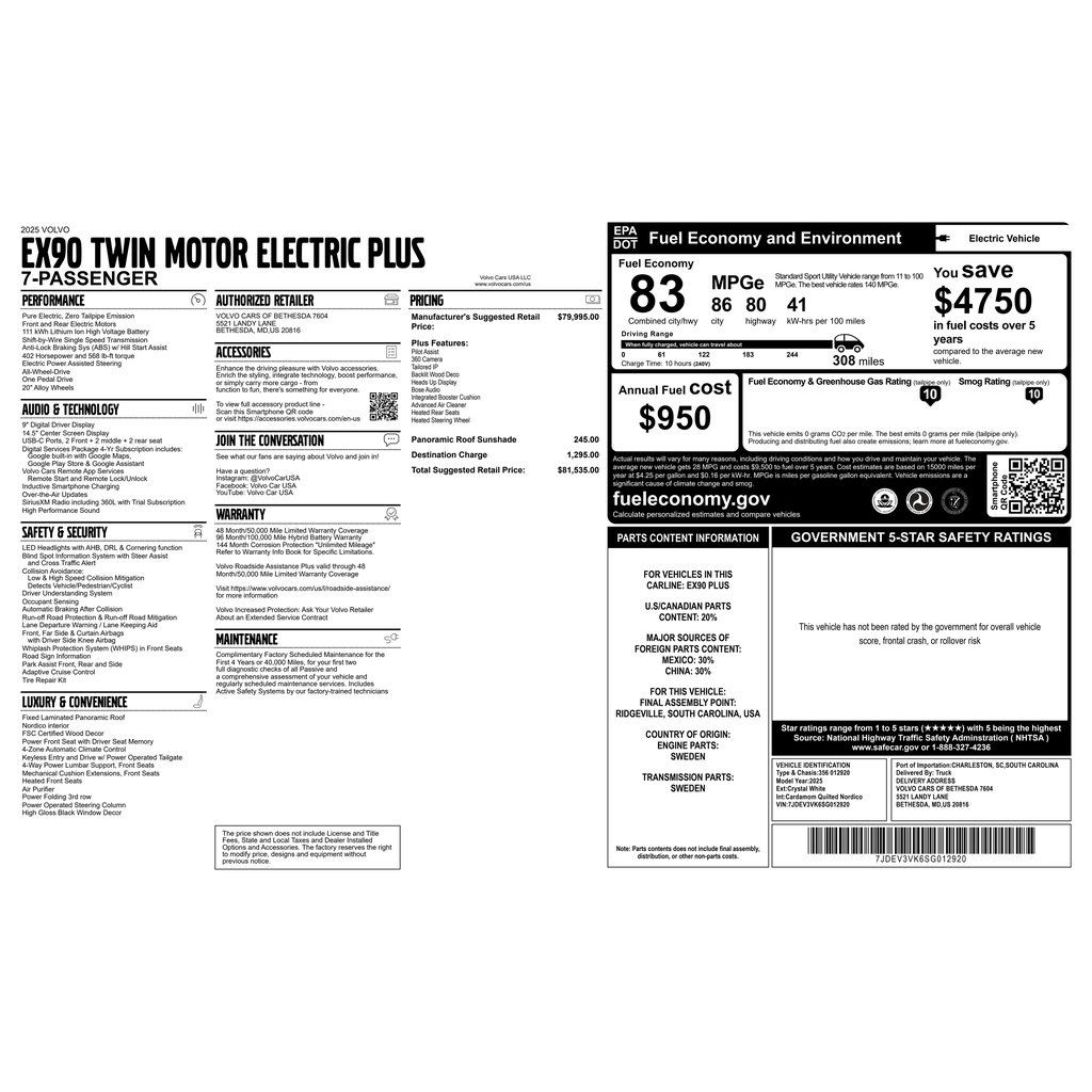 Certified 2025 Volvo EX90 Plus AWD/4WD image 3