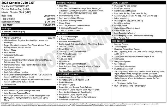 Certified 2026 Genesis GV80 2.5T AWD/4WD image 2