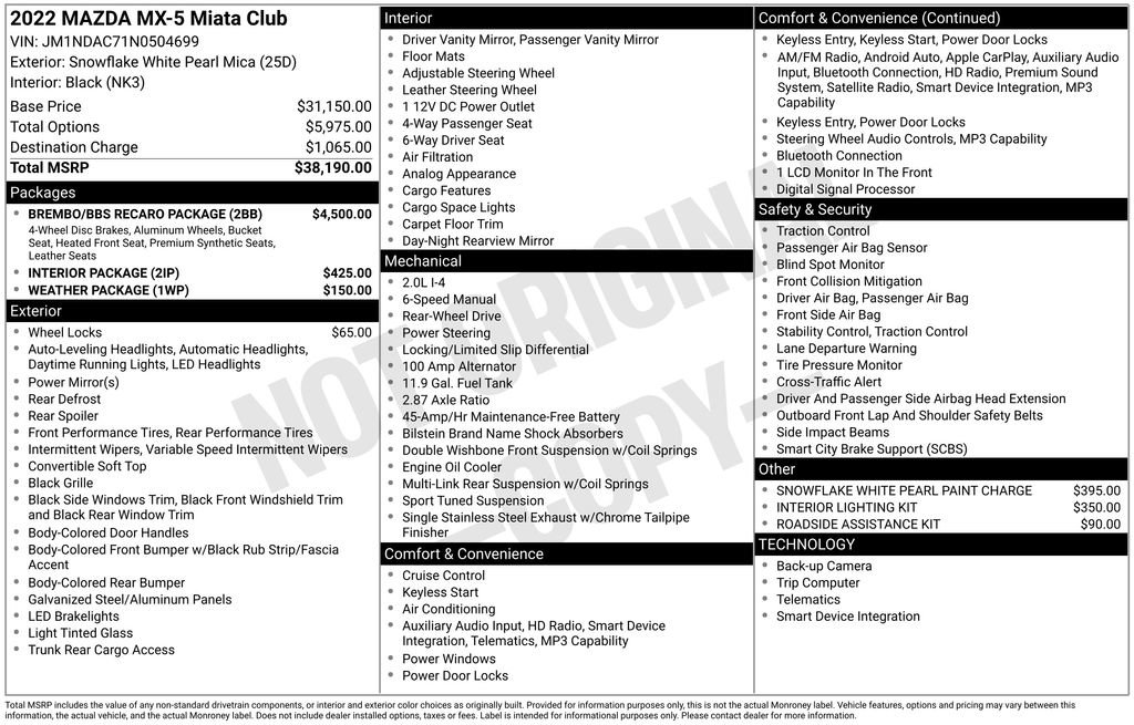 Used 2022 MAZDA MX-5 Miata Club w/ Brembo/BBS Recaro Package image 3