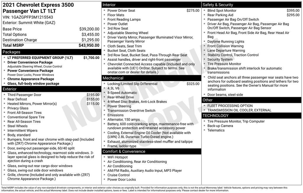 Used 2021 Chevrolet Express 3500 LT w/ LT Preferred Equipment Group RWD image 11