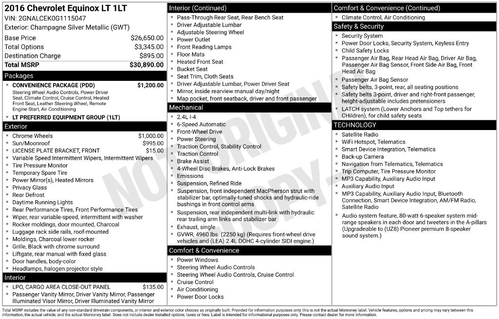 Used 2016 Chevrolet Equinox LT w/ Convenience Package FWD image 2