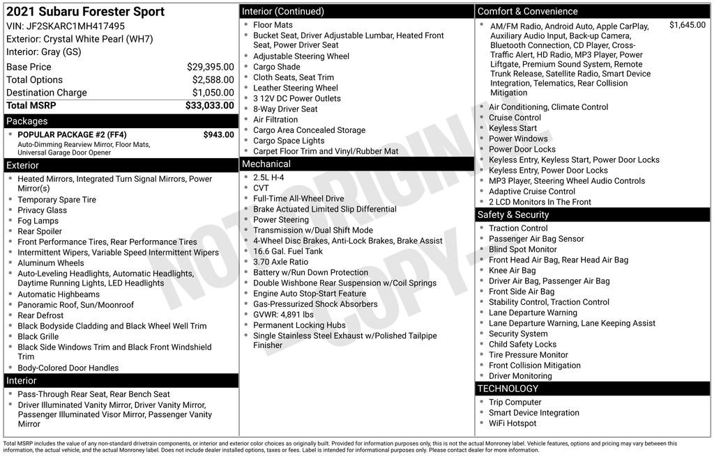 Used 2021 Subaru Forester Sport w/ Popular Package #2 image 2