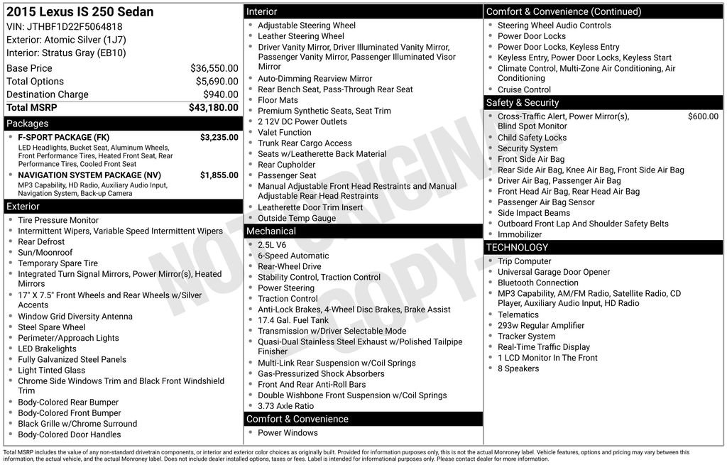 Used 2015 Lexus IS 250 w/ F-Sport Package RWD image 41