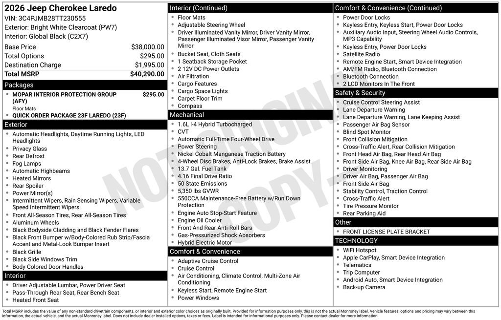 New 2026 Jeep Cherokee Laredo AWD/4WD image 3