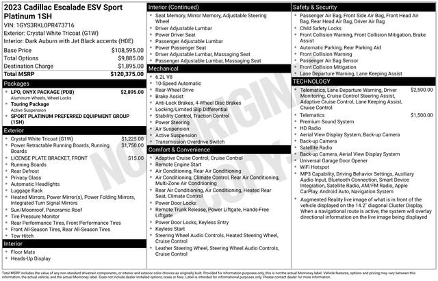 Used 2023 Cadillac Escalade ESV Sport Platinum w/ LPO, ONYX Package RWD image 31