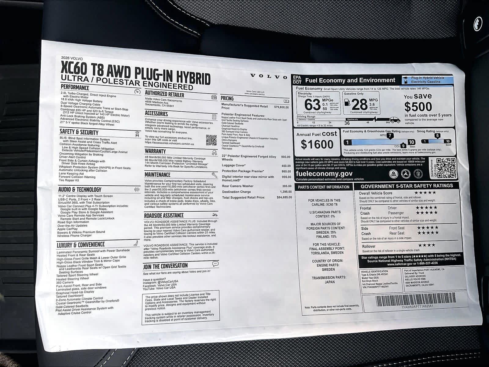 New 2026 Volvo XC60 T8 Polestar w/ Protection Package Premier AWD/4WD image 36